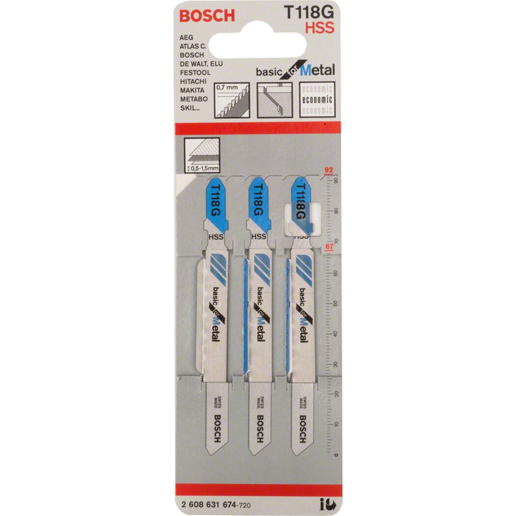 Stichsägeblatt 'Basic for Metal T118GHSS' 92 mm, 3 Stück