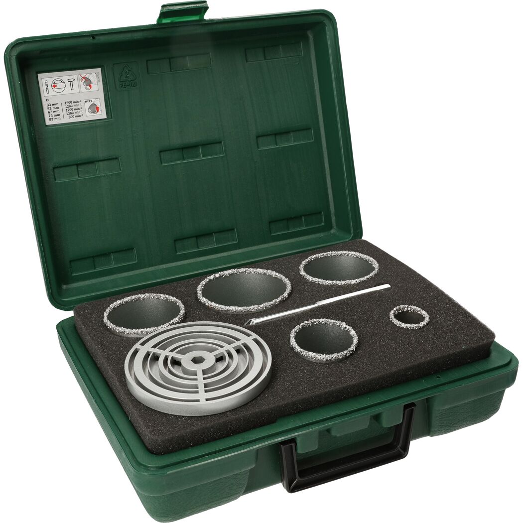 Lochsägen-Set, 5-teilig, HM bestückt, im grünen Kunststoffkoffer