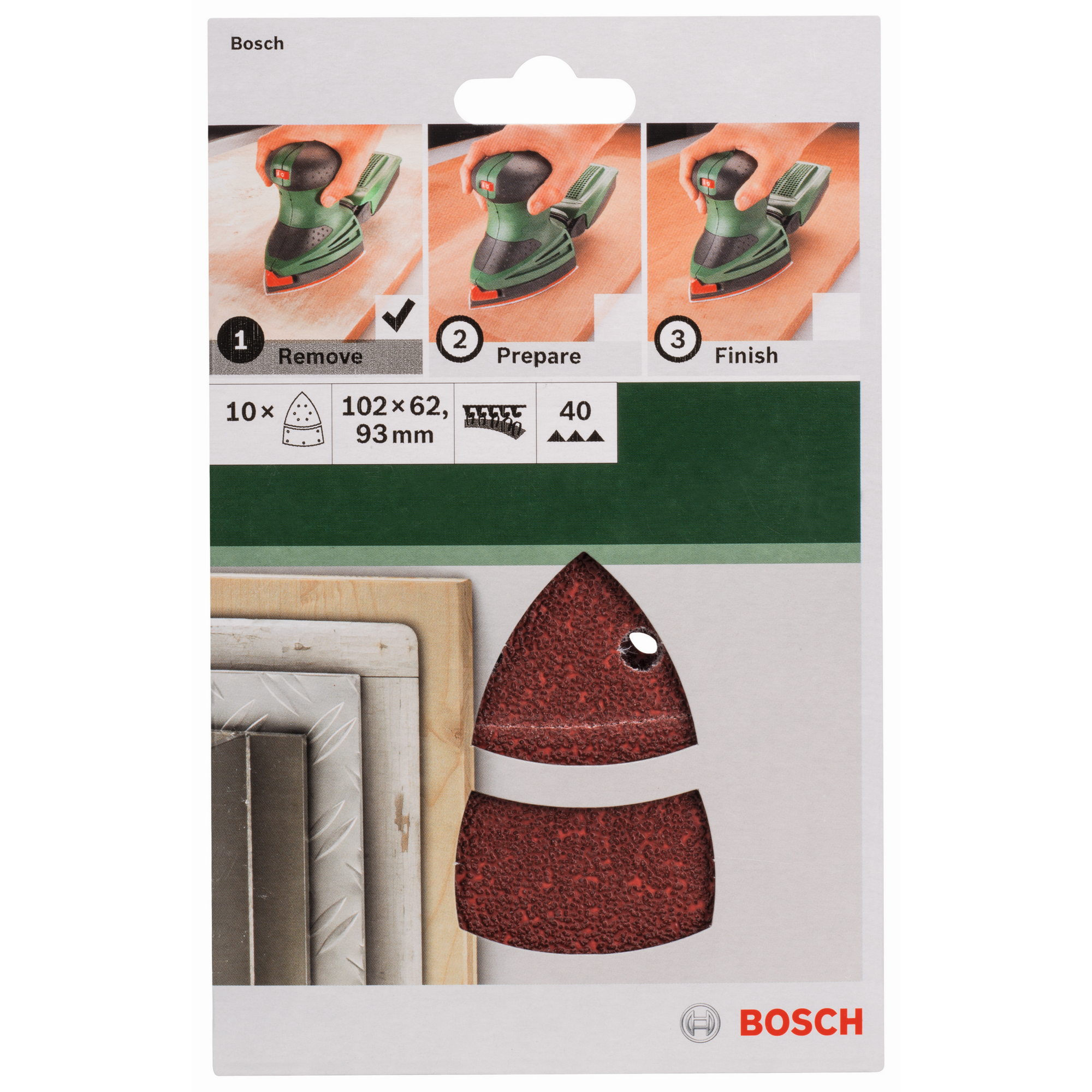 Deltaschleifblatt-Set gelocht 10,2 x 6,2 cm G40 10 Stück + product picture