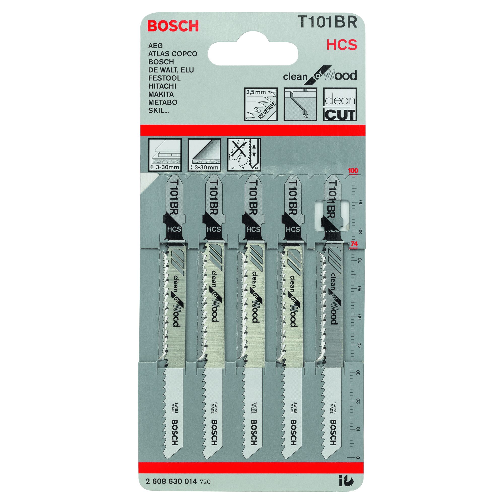 Fünf Stichsägeblätter T101BR von Bosch in Verpackung