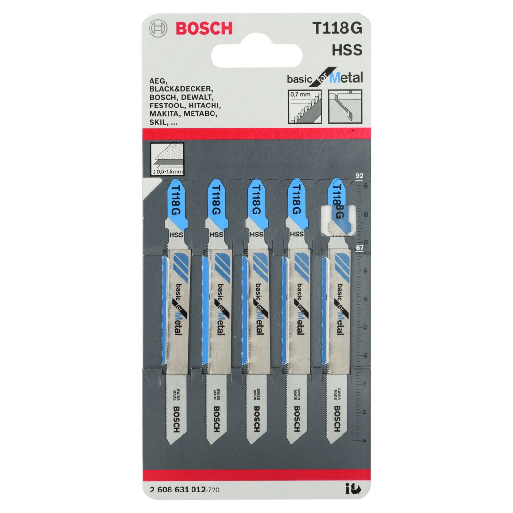 Fünf Stichsägeblätter T 118 G von Bosch in Verpackung