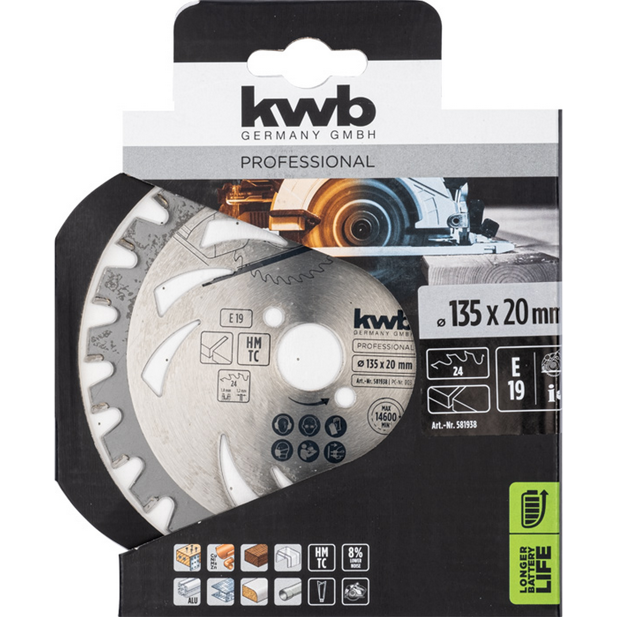 Kreissägeblatt Hartmetall 24 Zähne Ø 135 x 20 mm