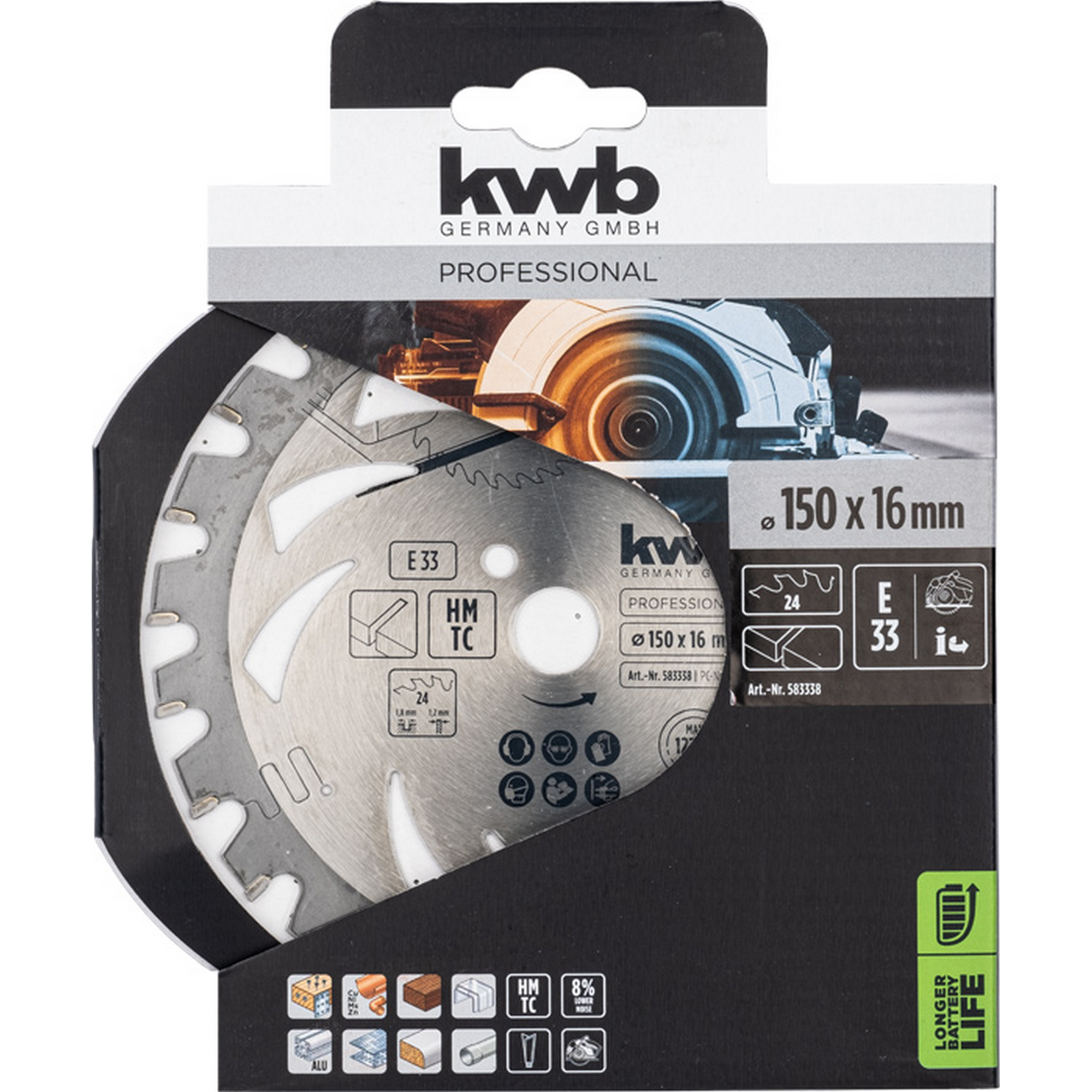 Kreissägeblatt Hartmetall 24 Zähne Ø 150 x 16 mm