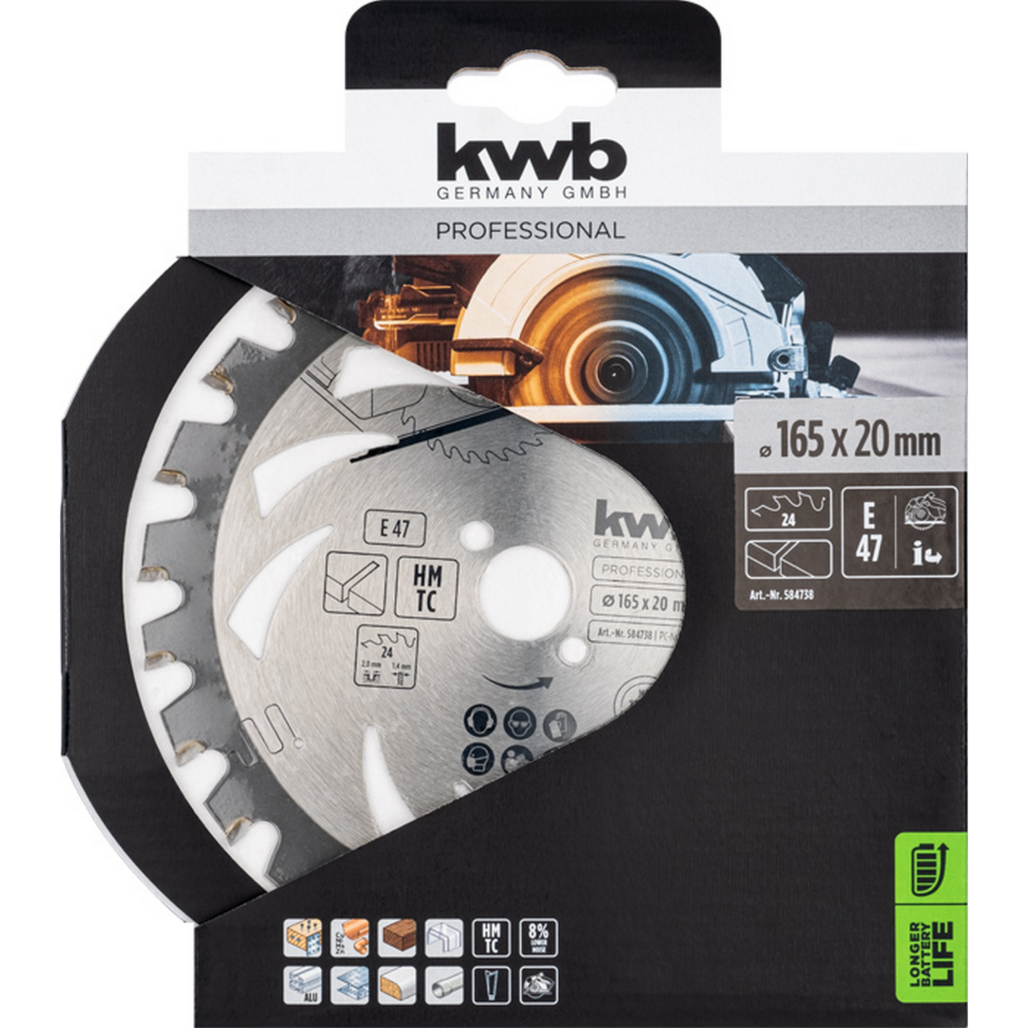 Kreissägeblatt Hartmetall 24 Zähne Ø 165 x 20 mm