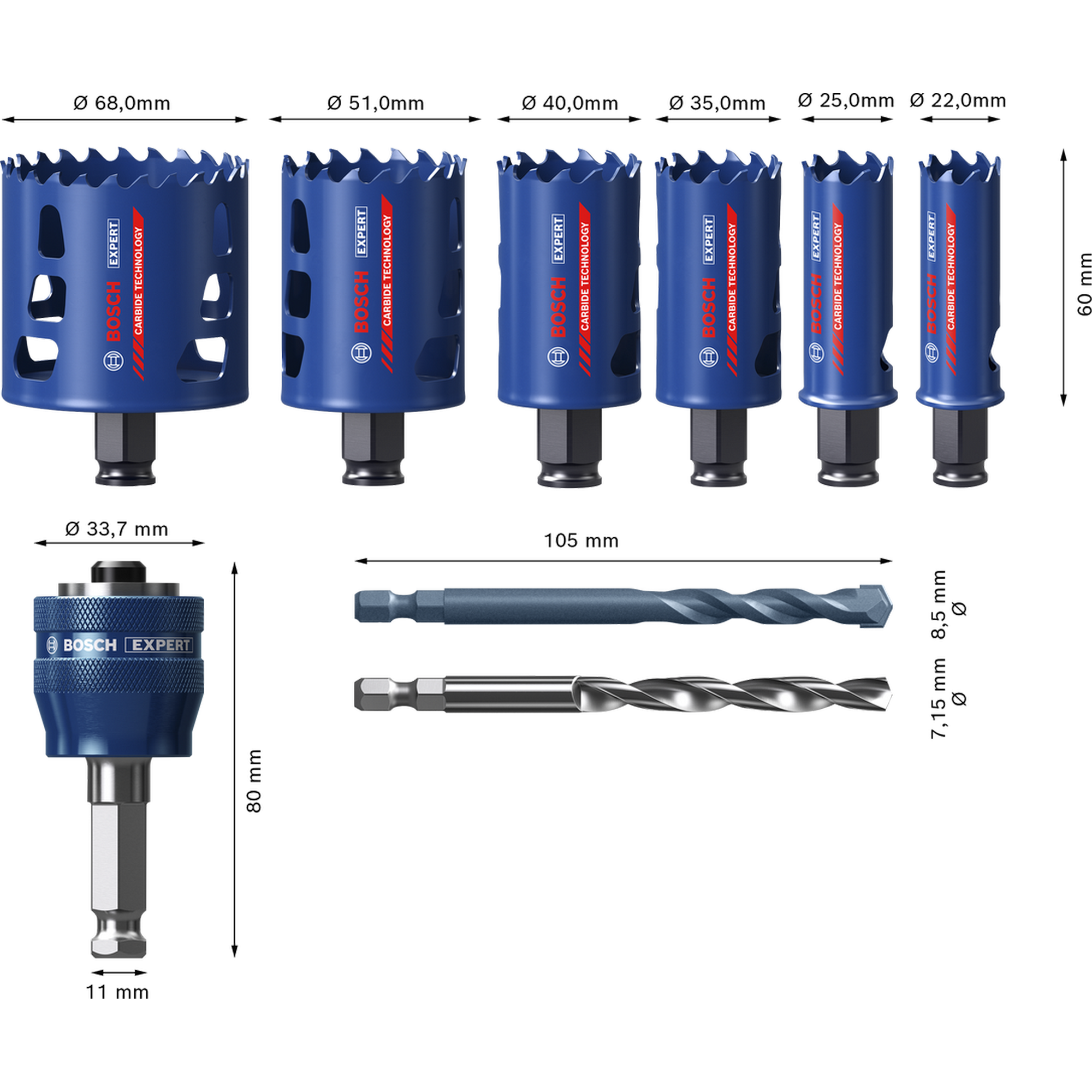Lochsäge-Set 'EXPERT Tough Material' Ø 22-68 mm 9-teilig