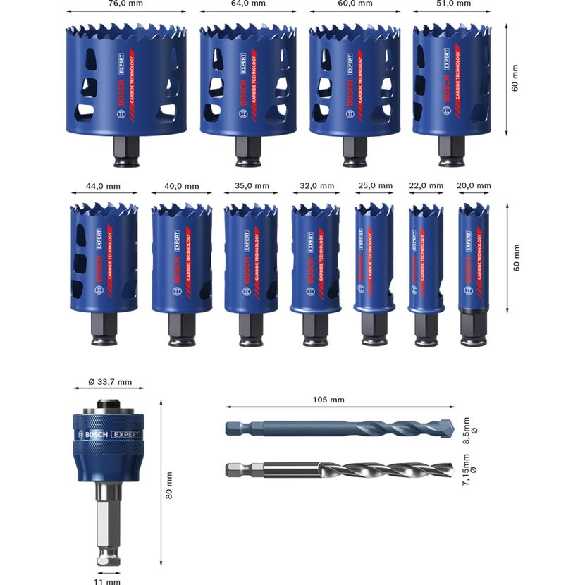Lochsäge-Set 'EXPERT Tough Material' 20-76 mm, 14-teilig