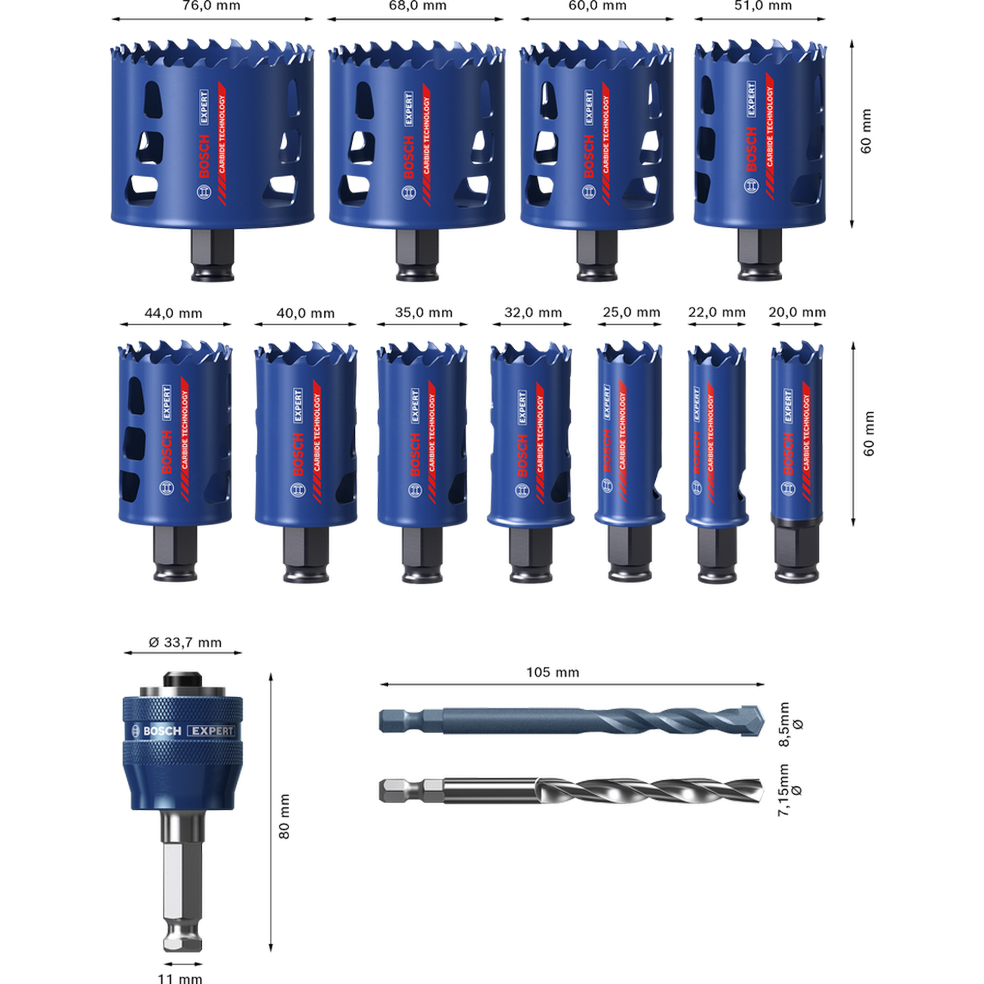 Lochsäge-Set 'EXPERT Tough Material' 20-76 mm, 14-teilig