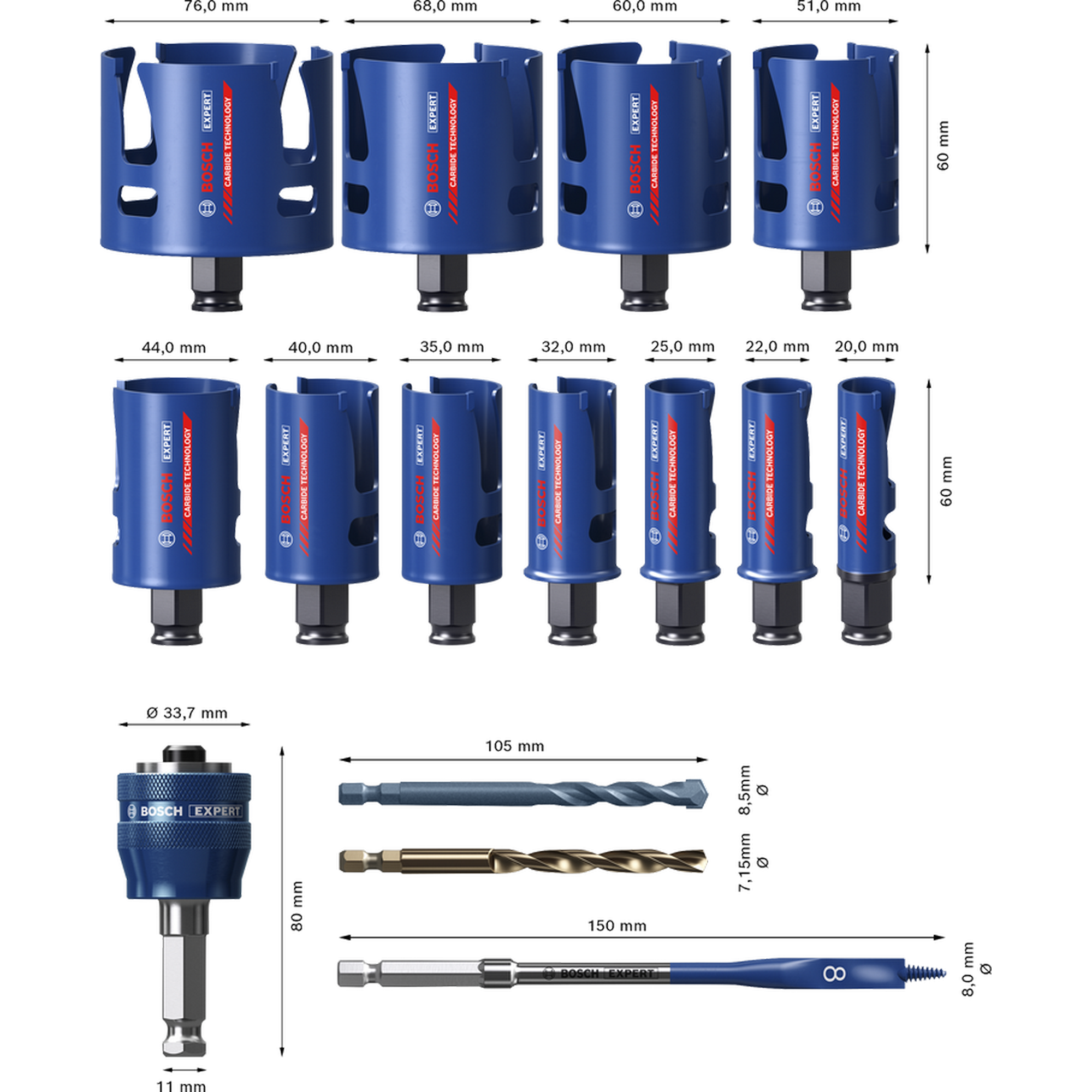 Lochsäge-Set 'EXPERT Construction Material' 20-76 mm 15-teilig