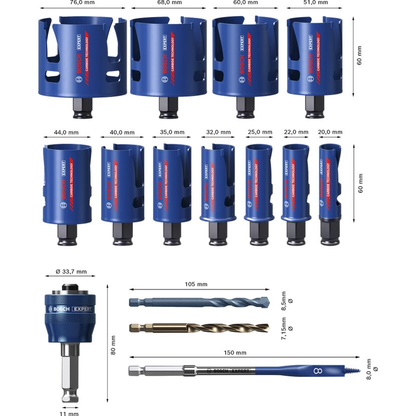 Lochsäge-Set 'EXPERT Construction Material' 20-76 mm 15-teilig
