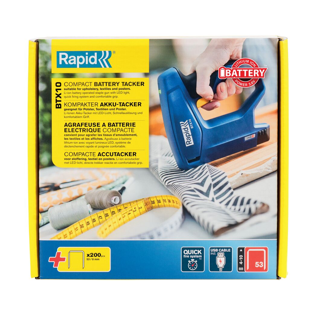 Rapid BTX10 kompakter Akku-Tacker in der Verpackung