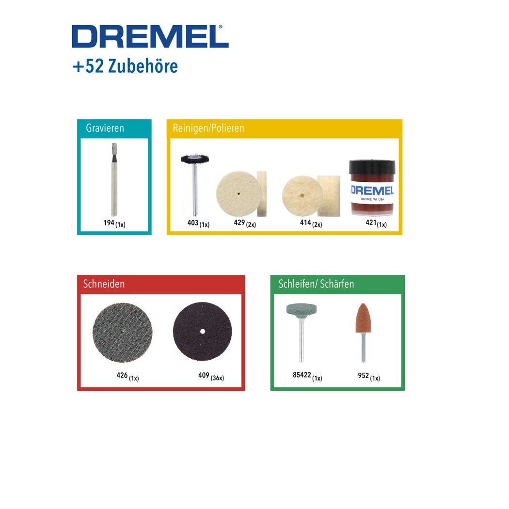 DREMEL Zubehörset zum Gravieren, Reinigen, Polieren, Schneiden und Schleifen