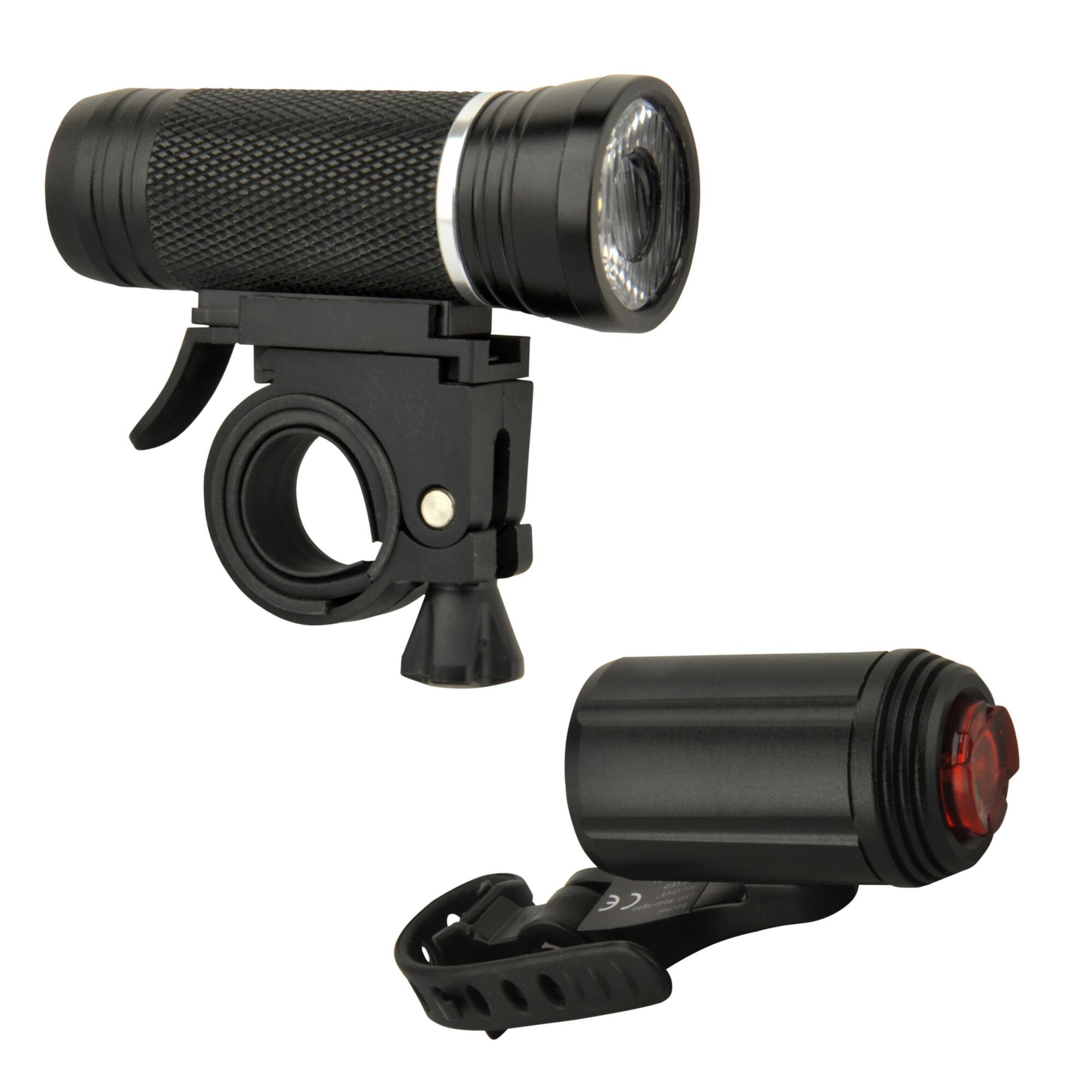 Schwarzes Fahrradlampenset mit Front- und Rücklicht