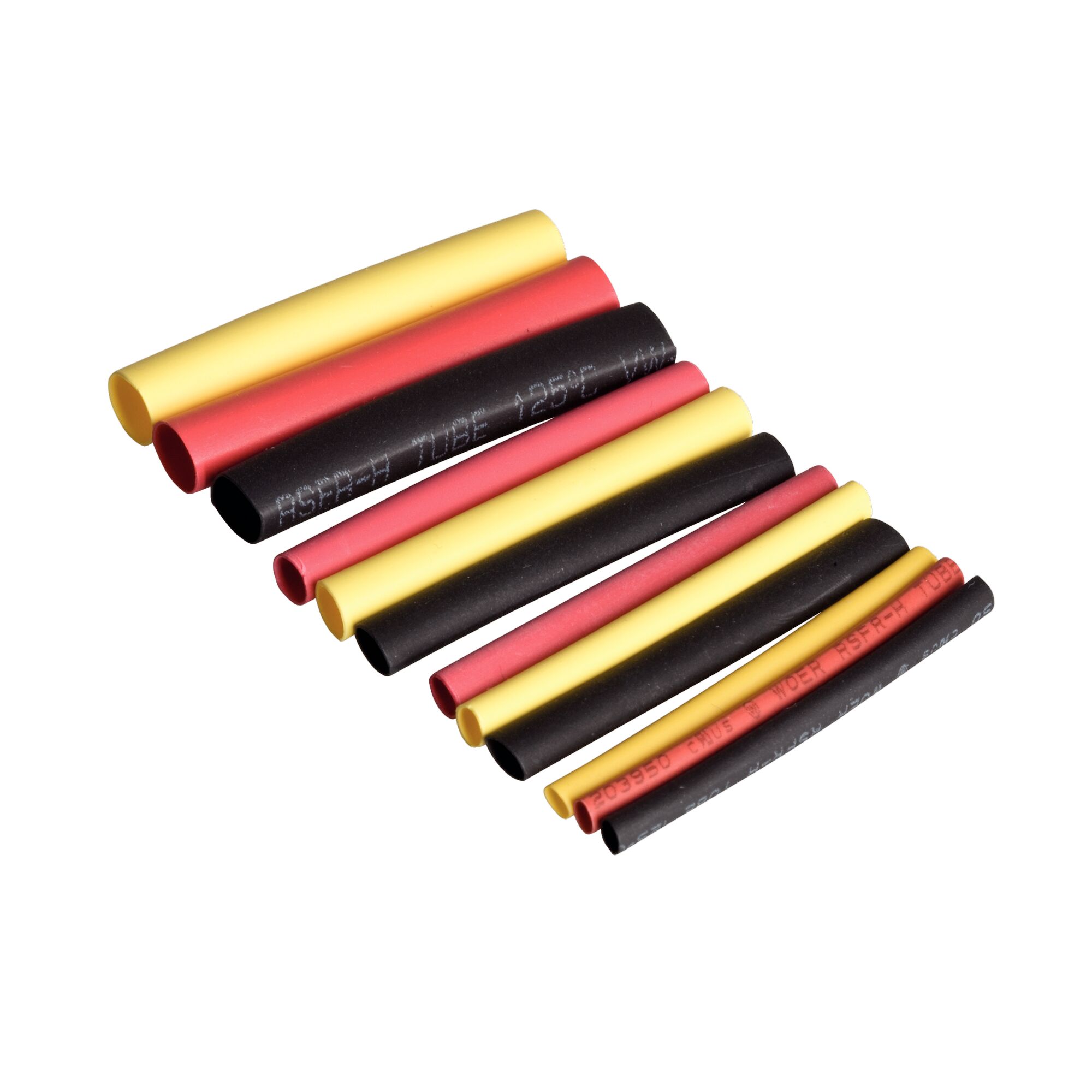 Sortiment von Schrumpfschläuchen in gelb, rot und schwarz