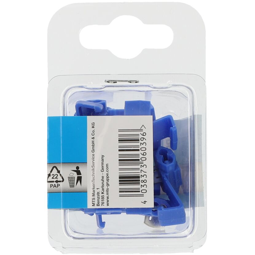 Zehn blaue Kabelverbinder in Verpackung