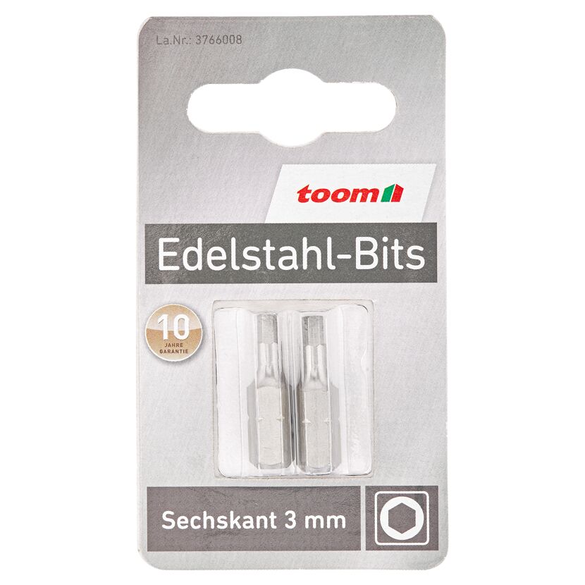 Zwei Sechskant-Bits aus Edelstahl in Verpackung