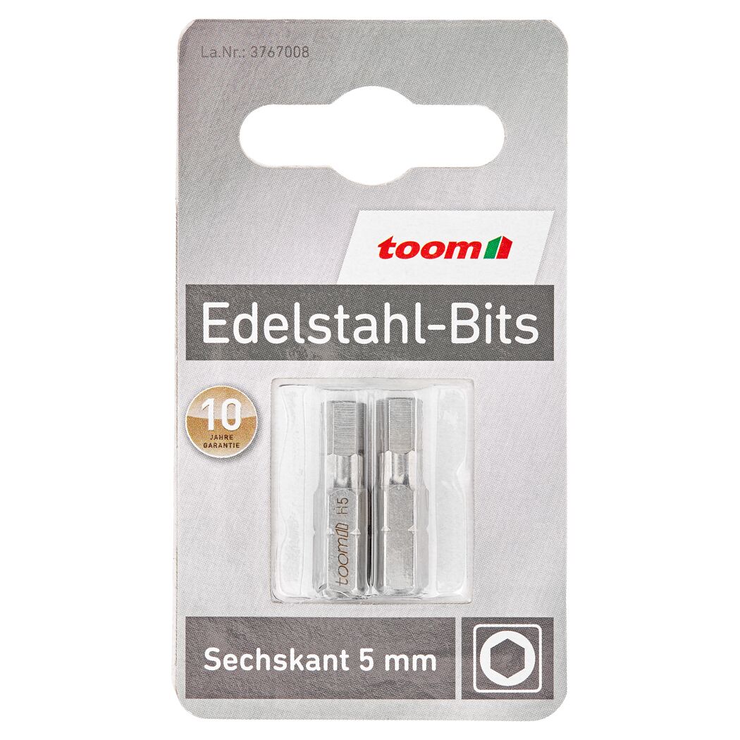 Zwei Sechskant-Bits aus Edelstahl, 5 mm.
