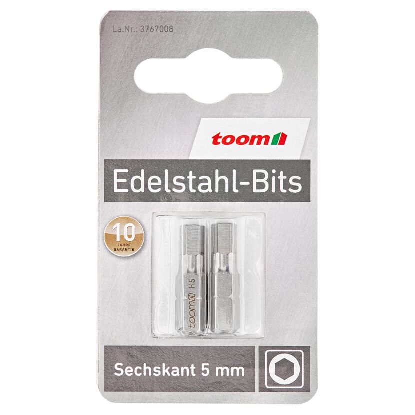 Zwei Sechskant-Bits aus Edelstahl, 5 mm.