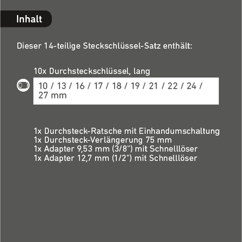 14-teiliger Steckschlüssel-Satz mit Ratsche und Adaptern