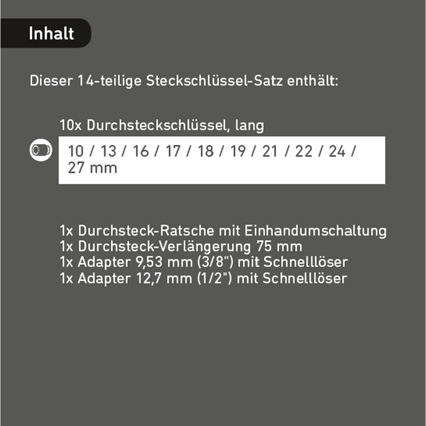 14-teiliger Steckschlüssel-Satz mit Ratsche und Adaptern