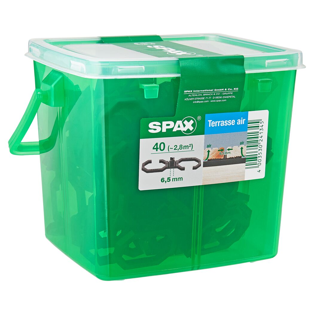 Grüne Box mit SPAX Terrasse air Abstandhaltern