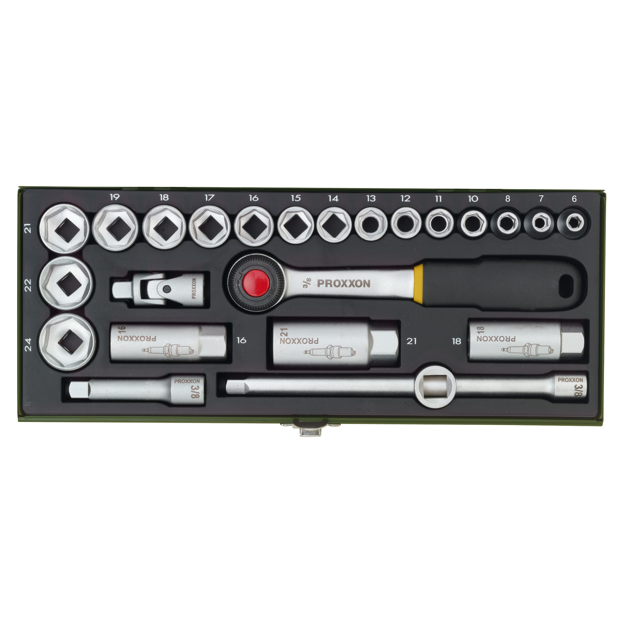 Proxxon Steckschlüsselsatz „Industrial“ mit Ratschenschlüssel 3/8″ 20-tlg.