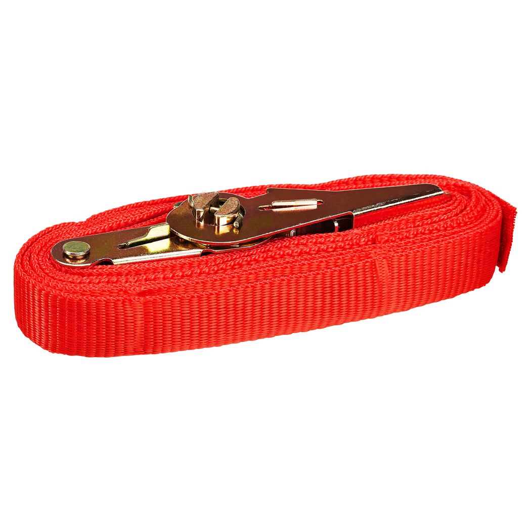 Roter Verzurrgurt mit Ratsche