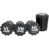 Radmarker-Set schwarz mit Beschriftungen VL, VR, HL, HR.