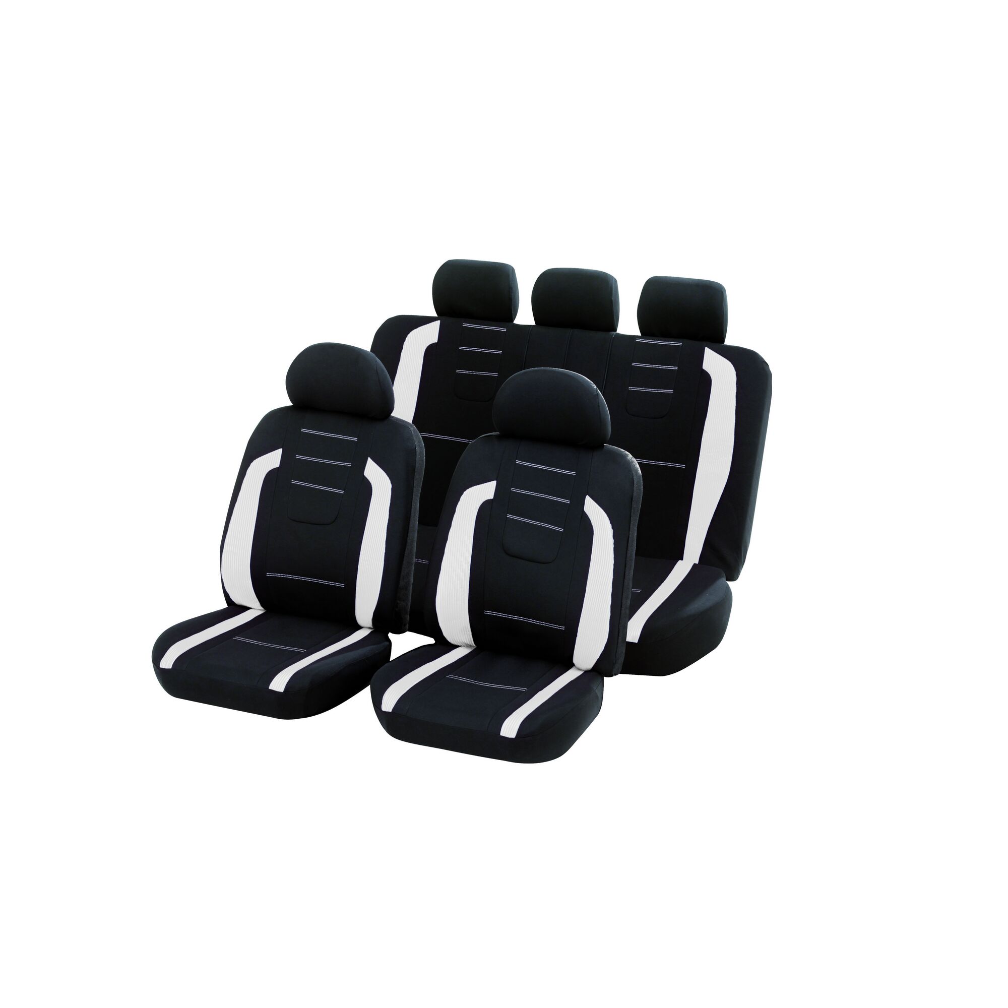 Schwarze Autositzbezüge mit weißen Streifen