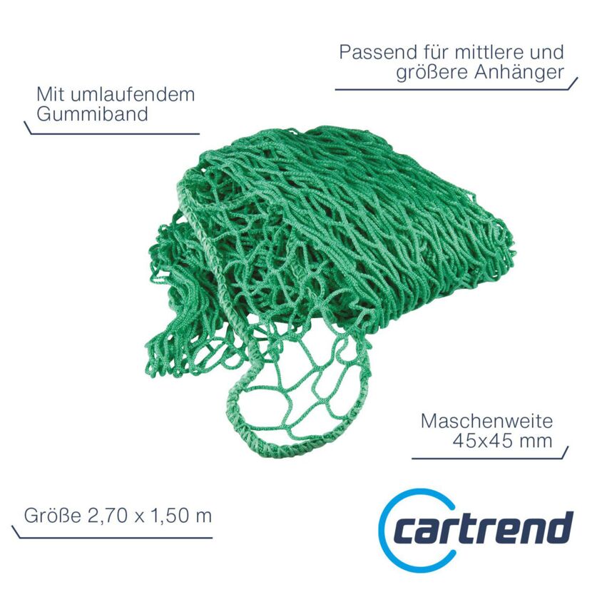 Anhängernetz mit Gummiband grün 1,5 x 2,7 m
