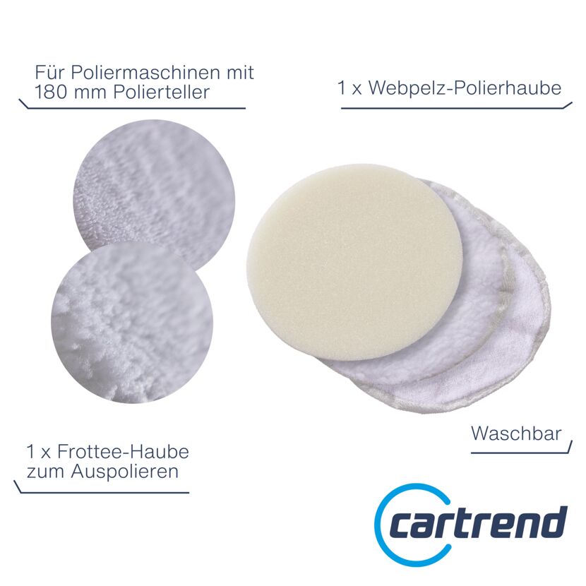 Zwei Frottee- und eine Webpelzhaube für Poliermaschinen