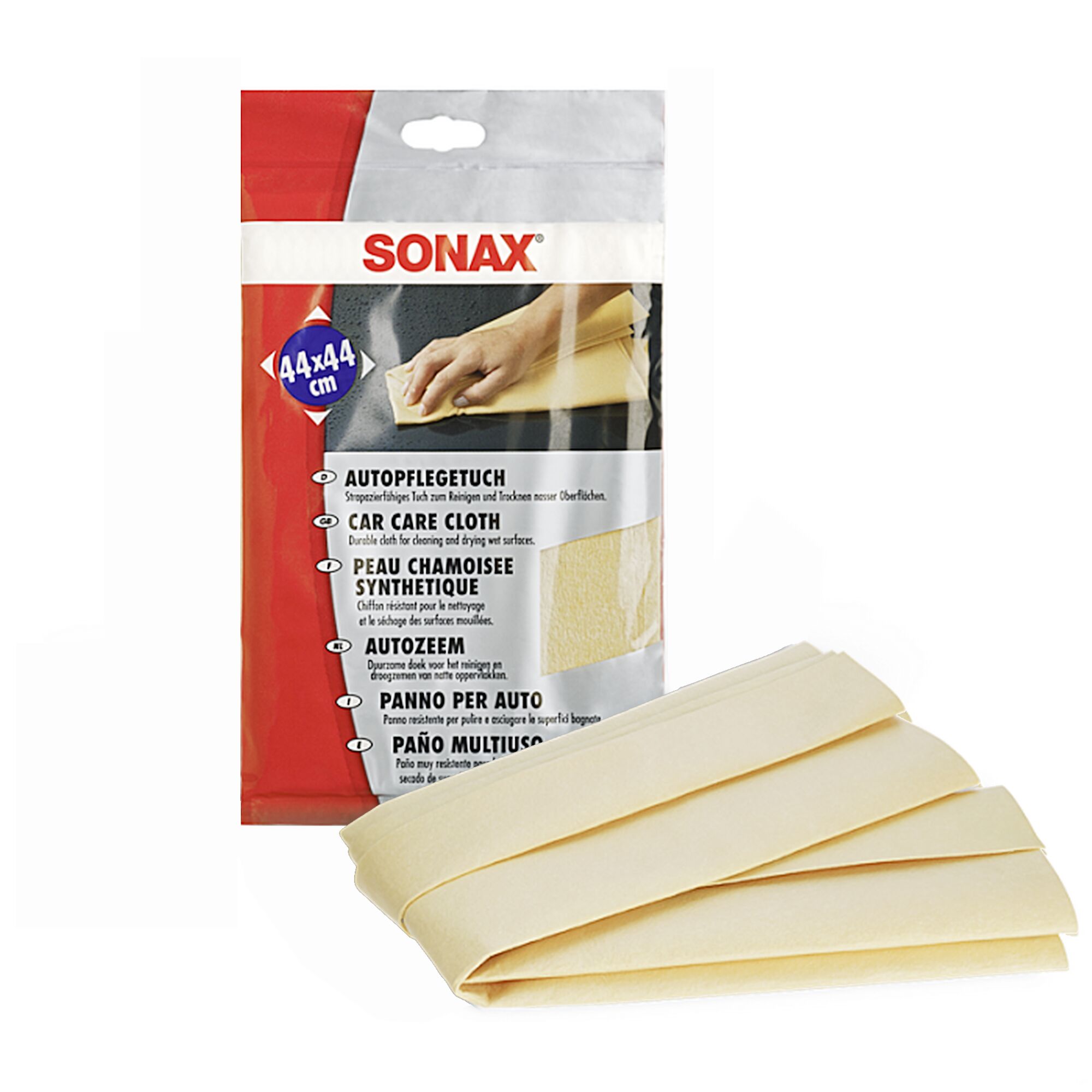 Sonax Autopflegetuch und Verpackung