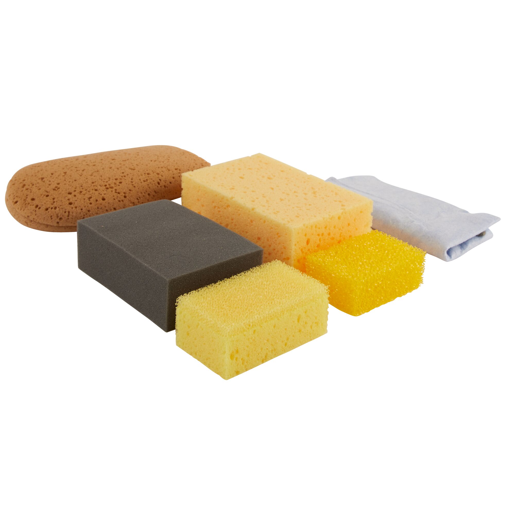 Sechsteiliges Set mit Reinigungsschwämmen und Tuch