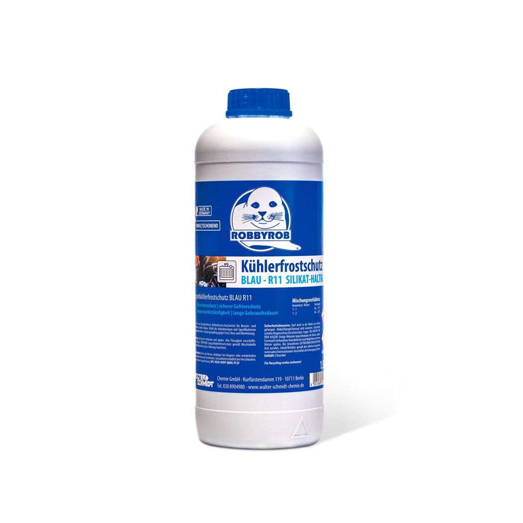 Eine Flasche ROBBYROB Kühlerfrostschutz Blau R11.