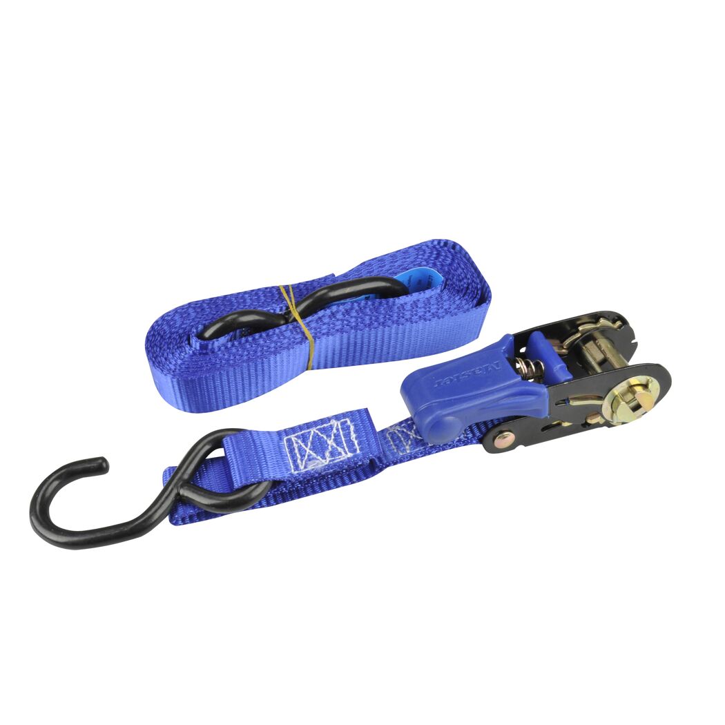 Blauer Spanngurt mit Ratsche und S-Haken