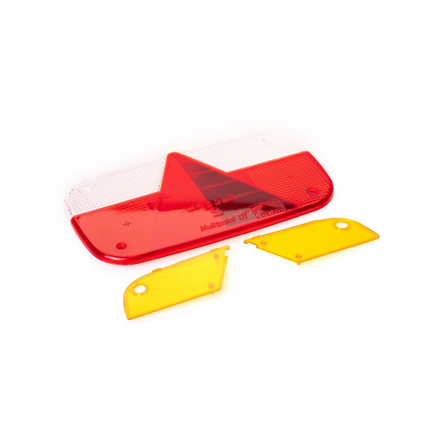 Rotes und weißes Leuchtenglas Multipoint III mit orangenen Reflektoren