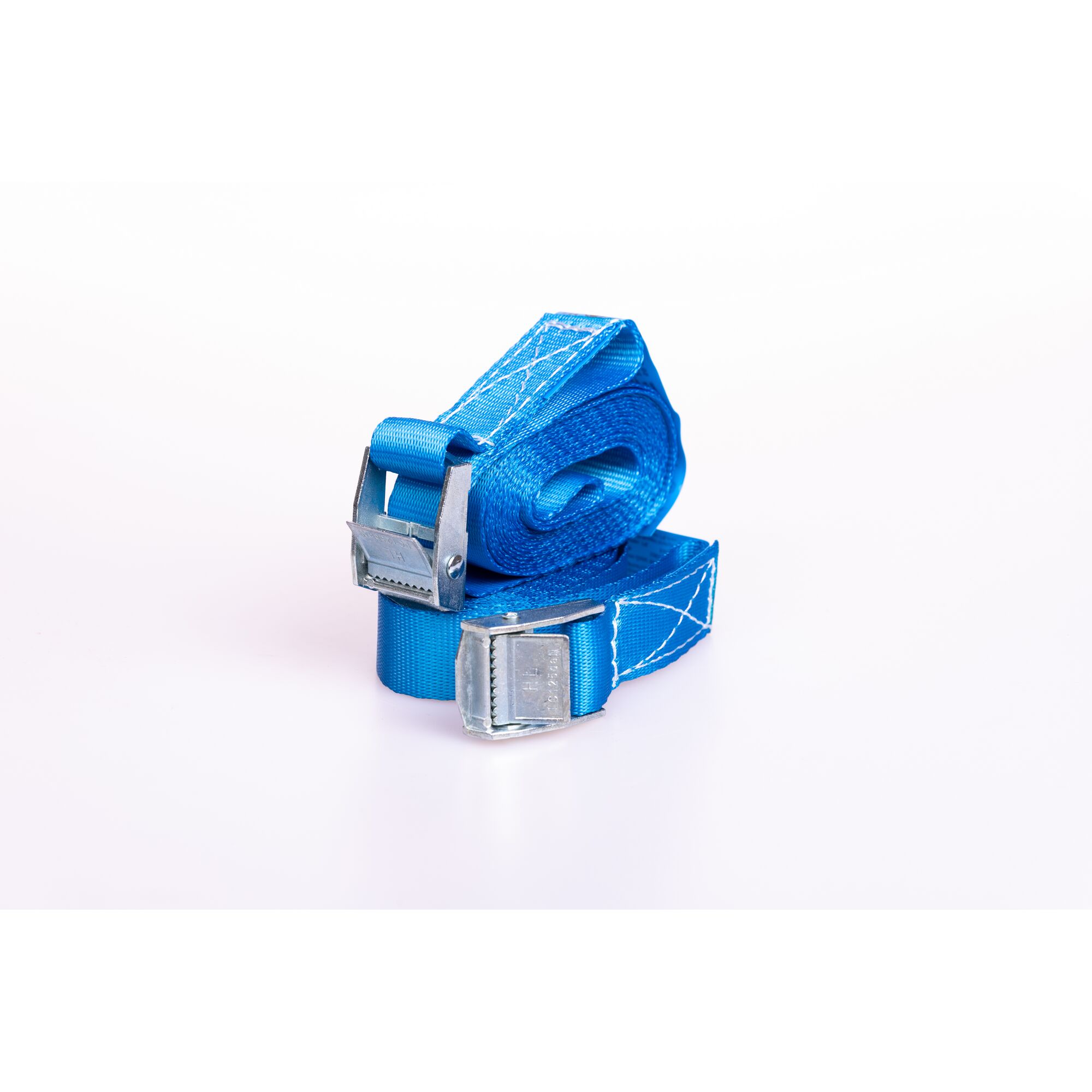 Zwei blaue Spanngurte mit Klemme