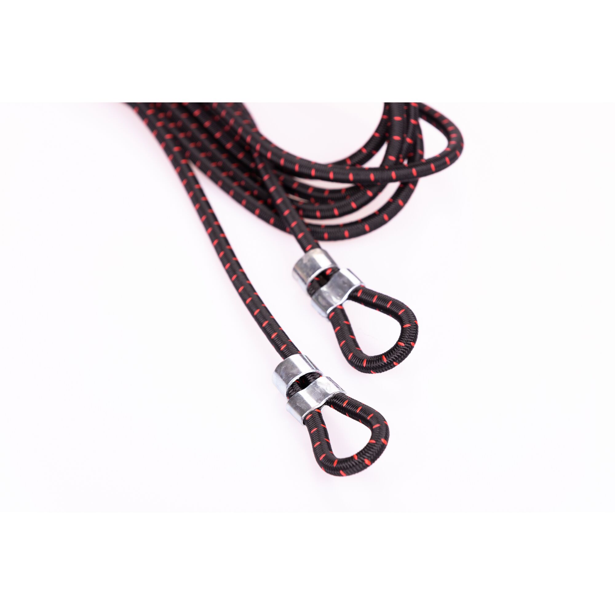 Schwarze Planenschnur mit roten Nähten und Metallösen