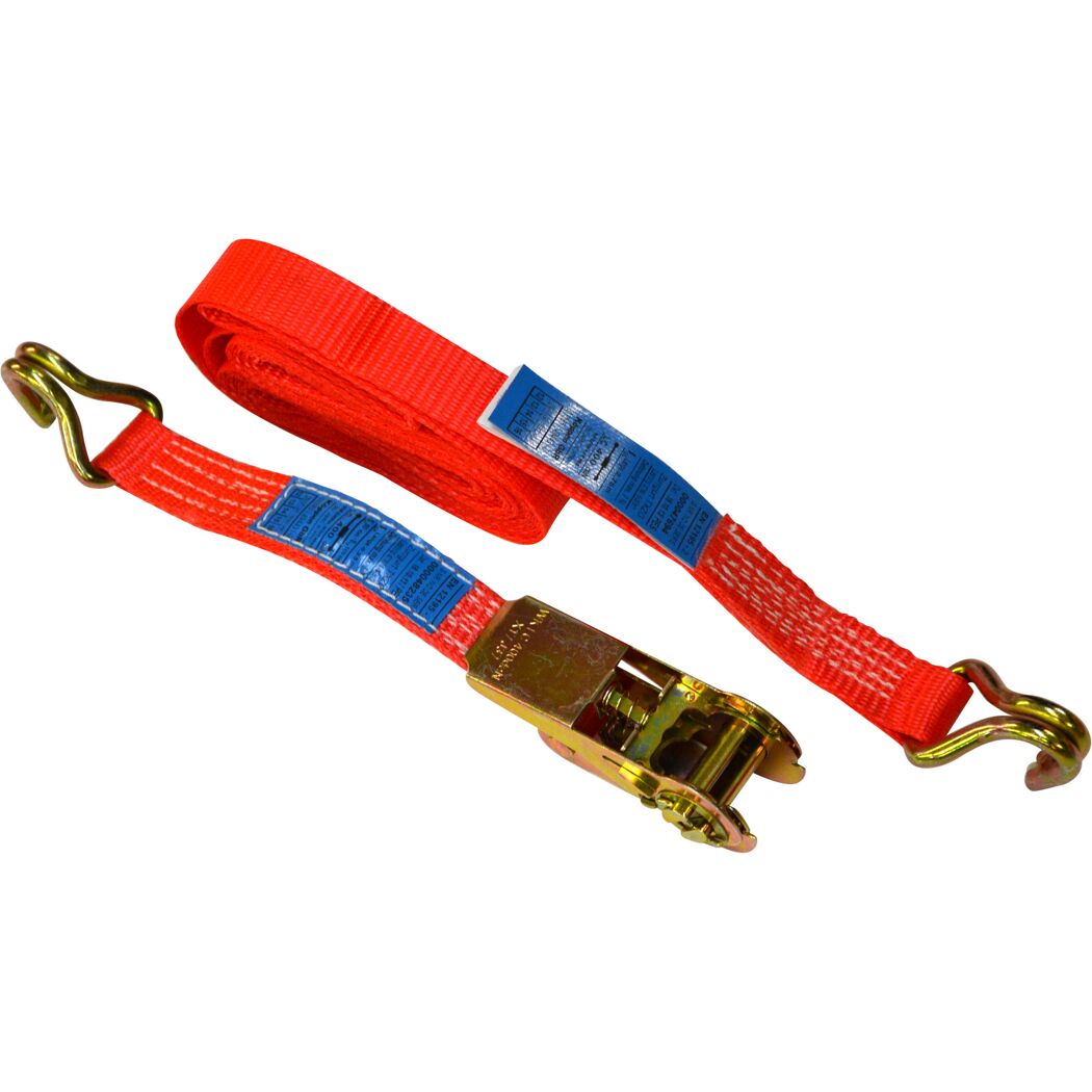 Roter Spanngurt mit Ratsche und Haken
