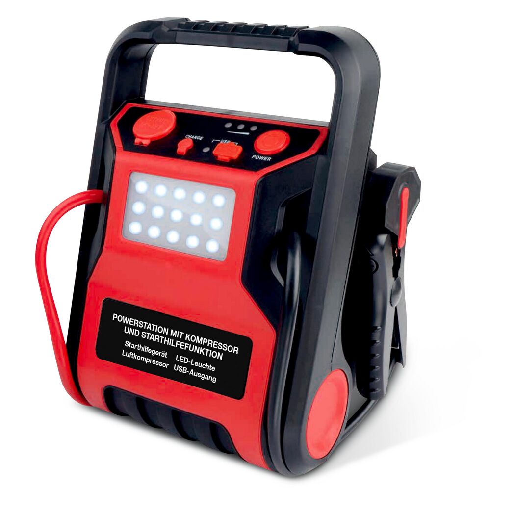 Powerstation mit Starthilfefunktion, Kompressor und LED-Leuchte