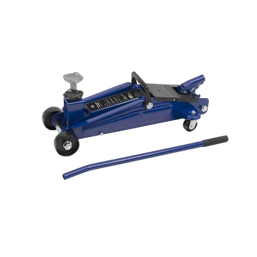 Blauer Wagenheber mit Kurbel