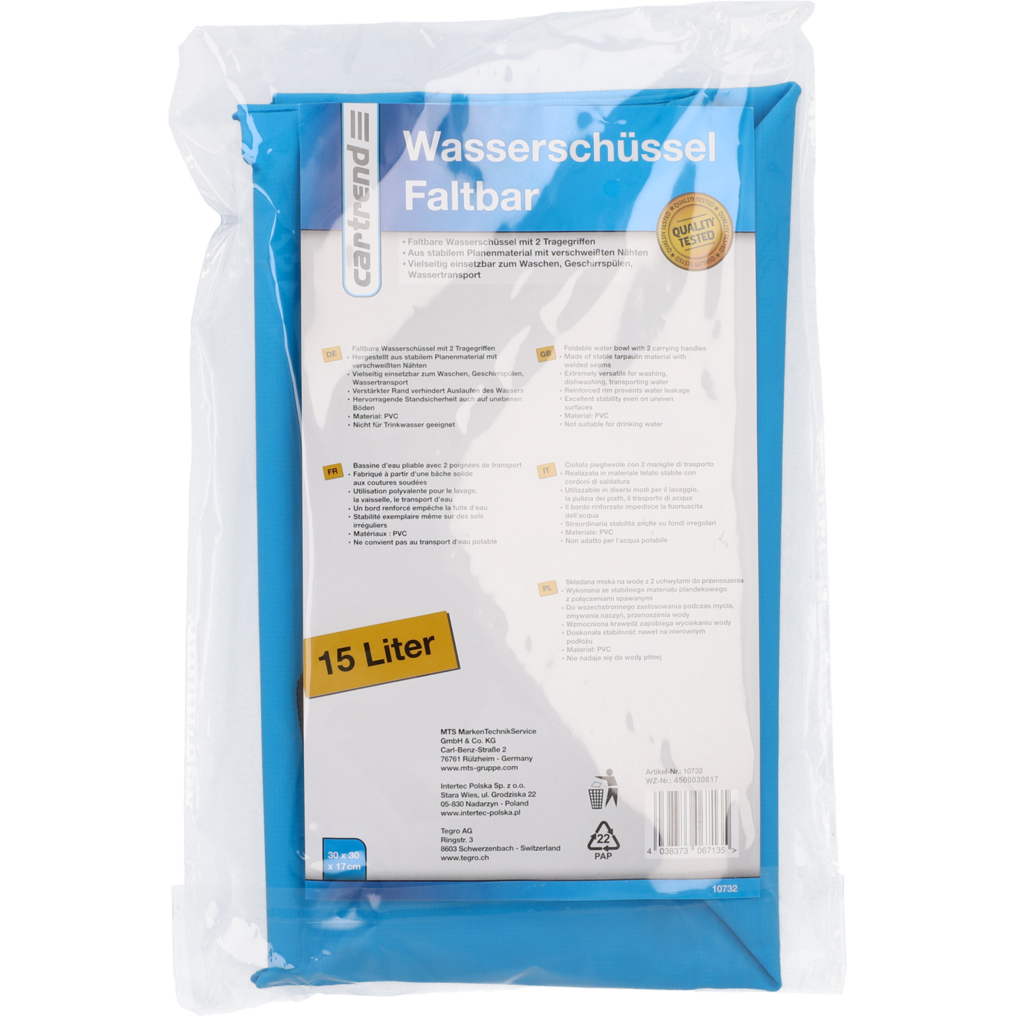 Wasserschüssel blau faltbar 15 l