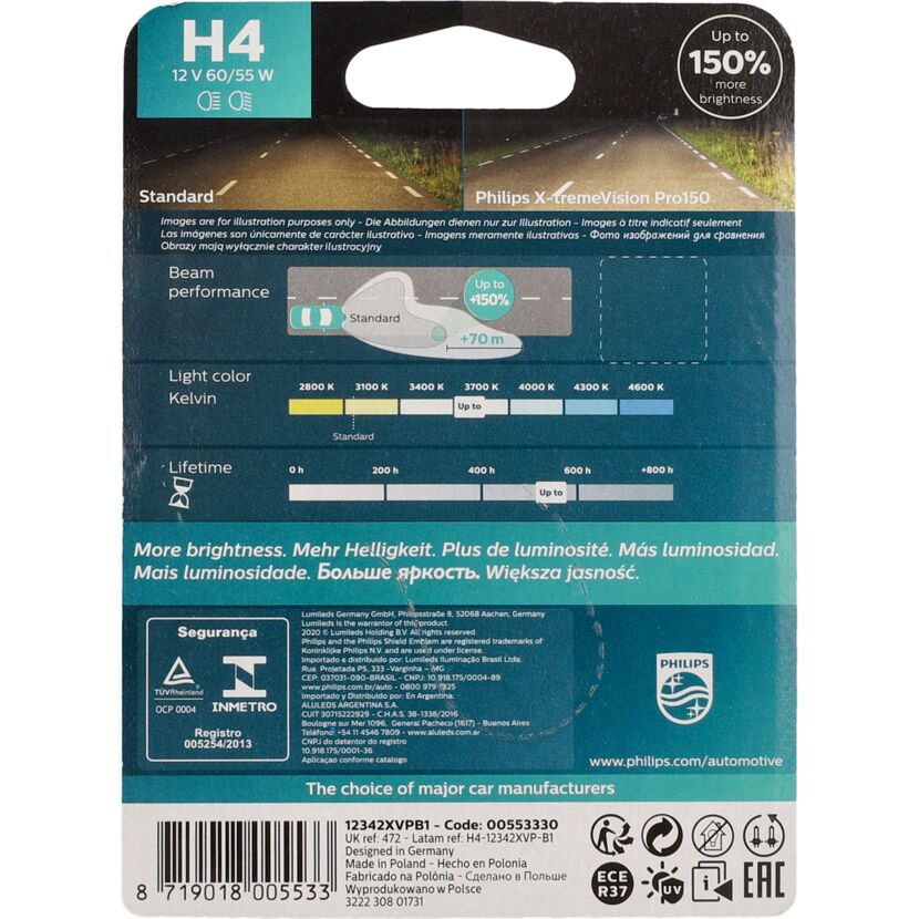 Fahrzeugscheinwerferlampe 'X-tremeVision Pro150 H4' 60 W 12 V