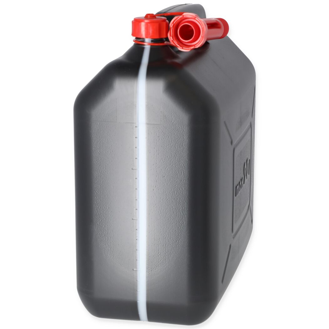Schwarzer Benzinkanister 20l aus Kunststoff