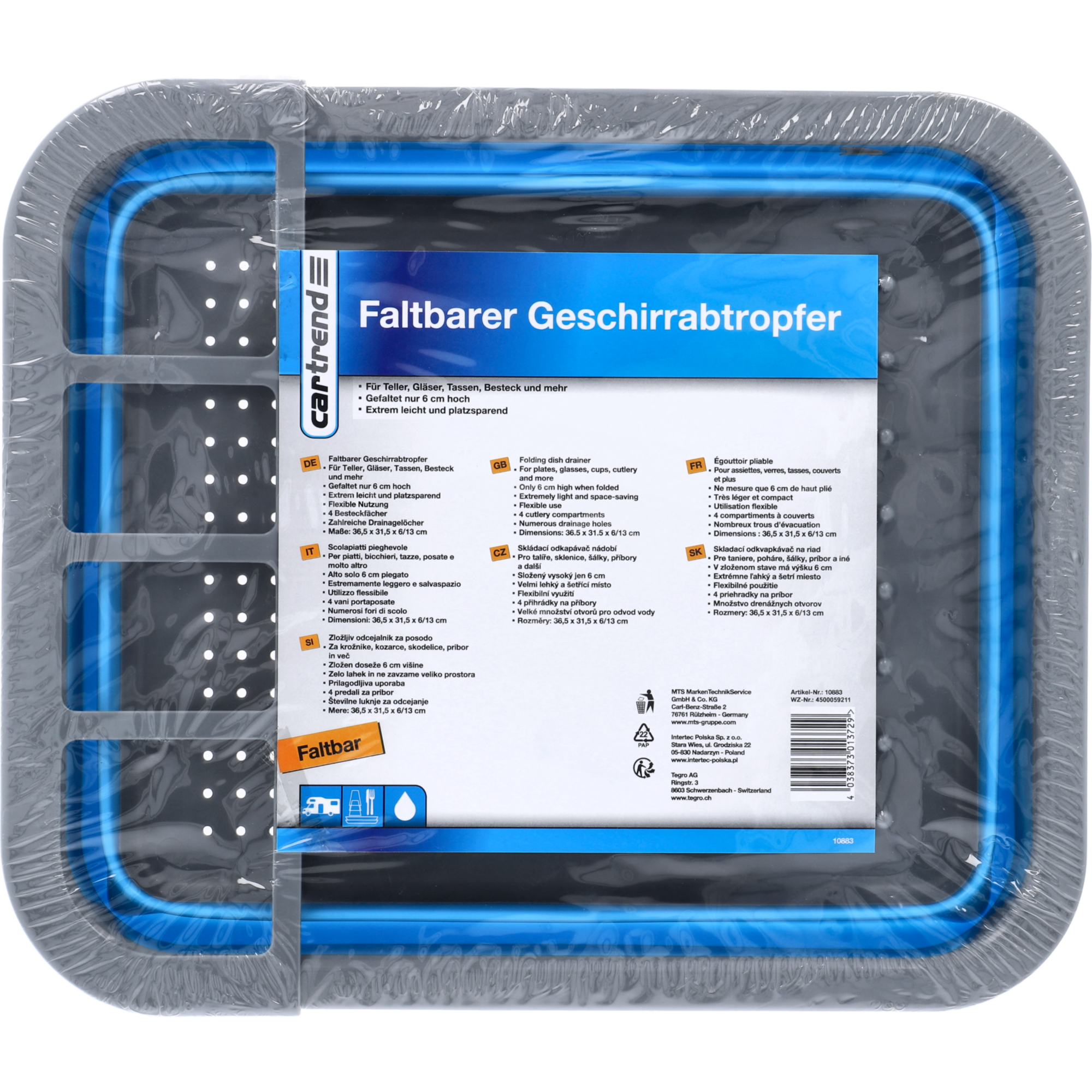 Geschirrabtropfer blau faltbar 36,5 x 32,5 x 6/13 cm