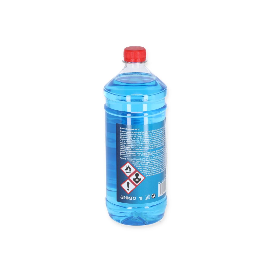 Eine Flasche Scheibenfrostschutzmittel.
