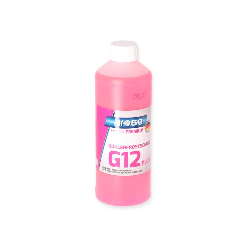 Eine Flasche Aroso Kühlerfrostschutz G12 Plus.