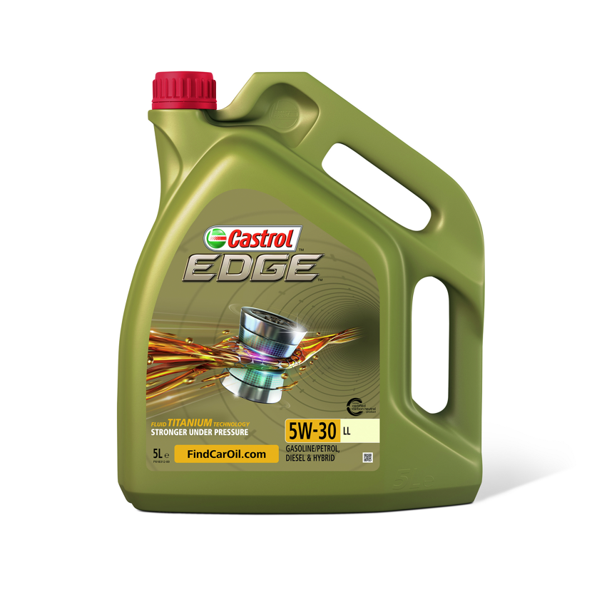 Eine Flasche Castrol Edge 5W-30 LL Motoröl.