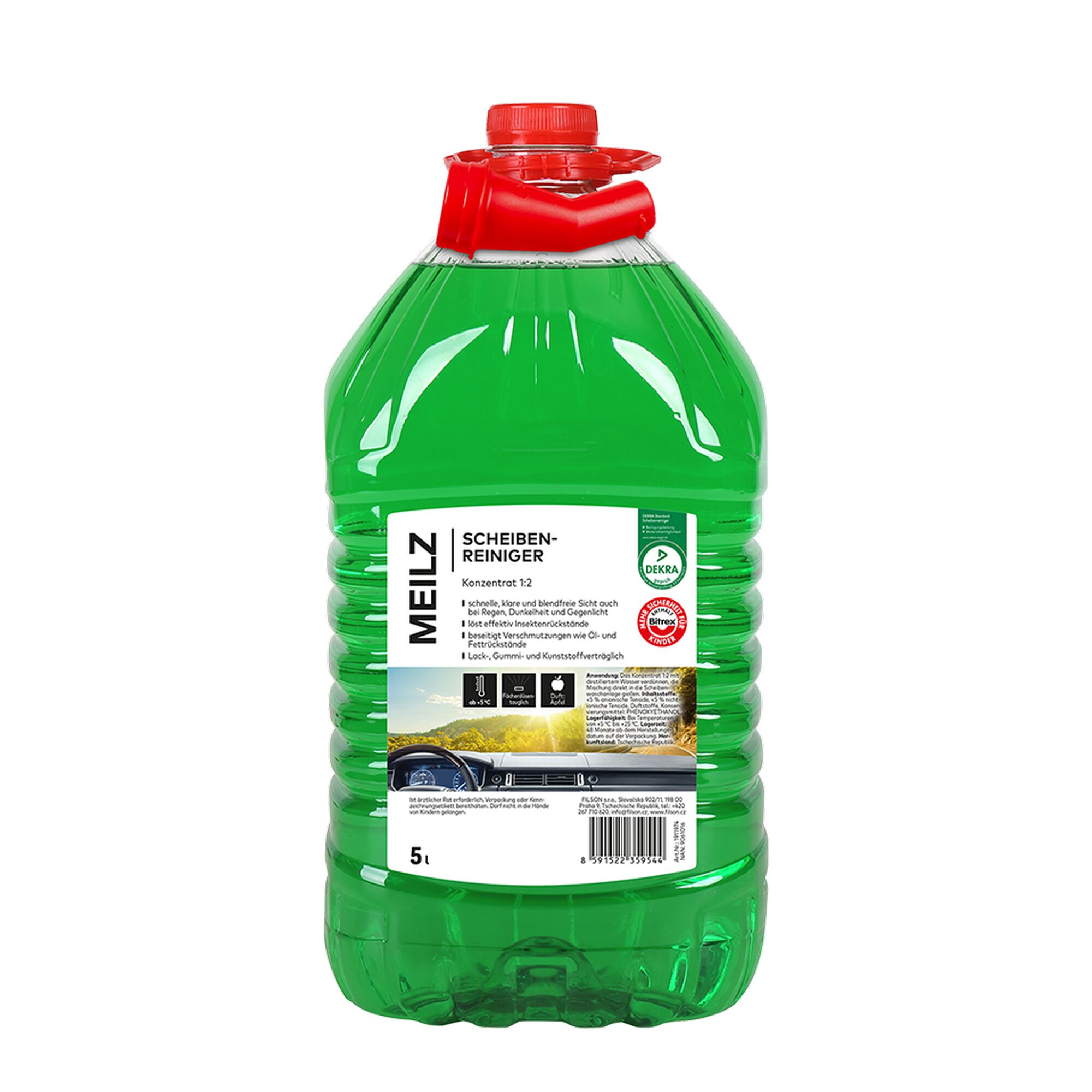 Grüne Scheibenreinigerflasche mit rotem Ausgießer