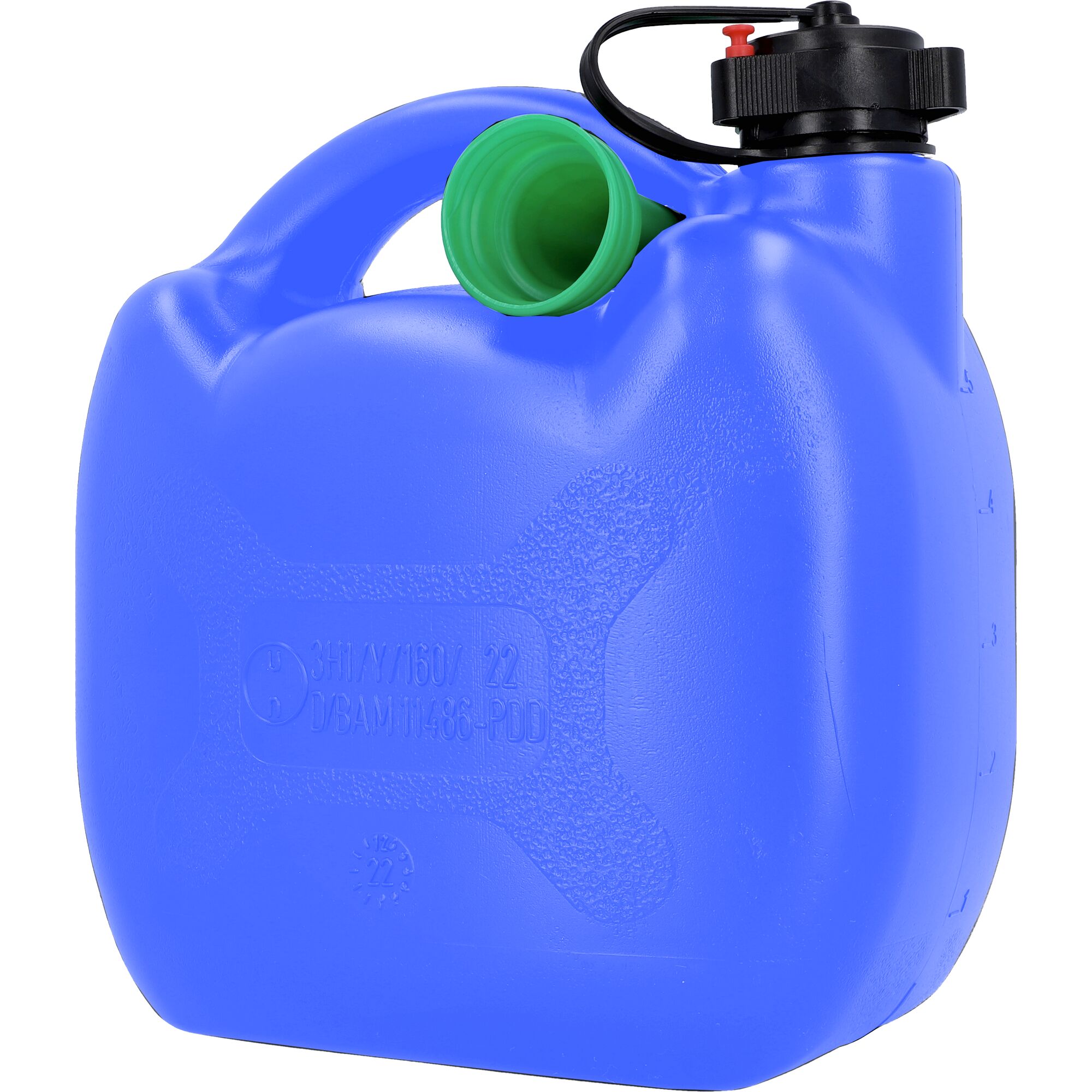Blauer Benzinkanister mit Ausgießer