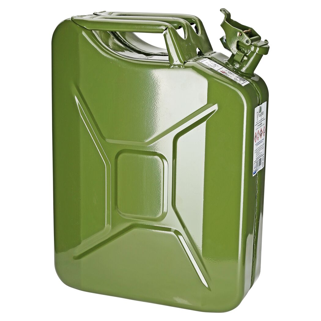 Grüner Benzinkanister aus Stahlblech, 20 Liter